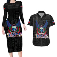 Samoa 64th Independence Anniversary Couples Matching Long Sleeve Bodycon Dress and Hawaiian Shirt LT05 Black - Polynesian Pride