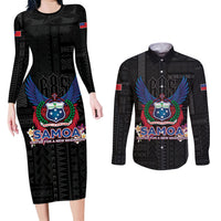 Samoa 64th Independence Anniversary Couples Matching Long Sleeve Bodycon Dress and Long Sleeve Button Shirt LT05 Black - Polynesian Pride
