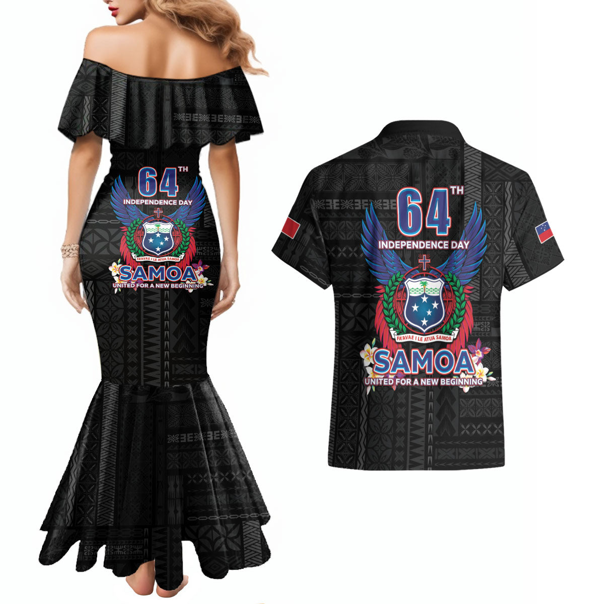 Samoa 64th Independence Anniversary Couples Matching Mermaid Dress and Hawaiian Shirt LT05 - Polynesian Pride