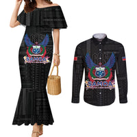 Samoa 64th Independence Anniversary Couples Matching Mermaid Dress and Long Sleeve Button Shirt LT05 Black - Polynesian Pride