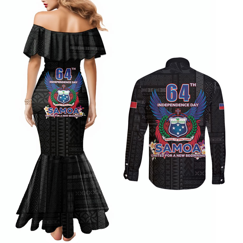 Samoa 64th Independence Anniversary Couples Matching Mermaid Dress and Long Sleeve Button Shirt LT05 - Polynesian Pride