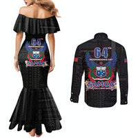 Samoa 64th Independence Anniversary Couples Matching Mermaid Dress and Long Sleeve Button Shirt LT05 - Polynesian Pride