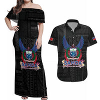 Samoa 64th Independence Anniversary Couples Matching Off Shoulder Maxi Dress and Hawaiian Shirt LT05 Black - Polynesian Pride