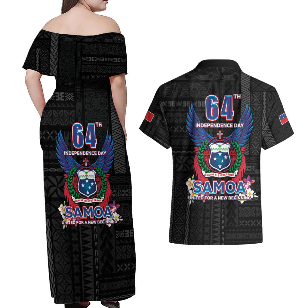 Samoa 64th Independence Anniversary Couples Matching Off Shoulder Maxi Dress and Hawaiian Shirt LT05 - Polynesian Pride