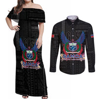Samoa 64th Independence Anniversary Couples Matching Off Shoulder Maxi Dress and Long Sleeve Button Shirt LT05 Black - Polynesian Pride