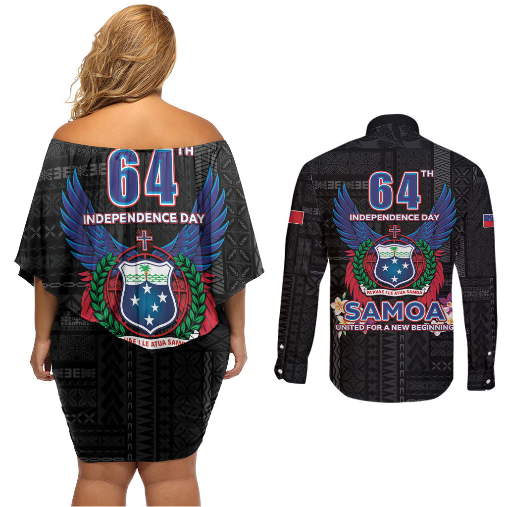 Samoa 64th Independence Anniversary Couples Matching Off Shoulder Short Dress and Long Sleeve Button Shirt LT05 - Polynesian Pride