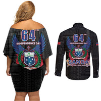 Samoa 64th Independence Anniversary Couples Matching Off Shoulder Short Dress and Long Sleeve Button Shirt LT05 - Polynesian Pride