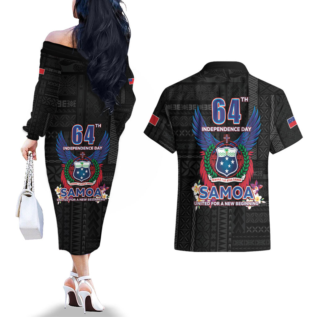 Samoa 64th Independence Anniversary Couples Matching Off The Shoulder Long Sleeve Dress and Hawaiian Shirt LT05 - Polynesian Pride