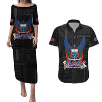 Samoa 64th Independence Anniversary Couples Matching Puletasi and Hawaiian Shirt LT05 Black - Polynesian Pride
