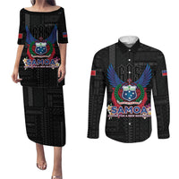 Samoa 64th Independence Anniversary Couples Matching Puletasi and Long Sleeve Button Shirt LT05 Black - Polynesian Pride