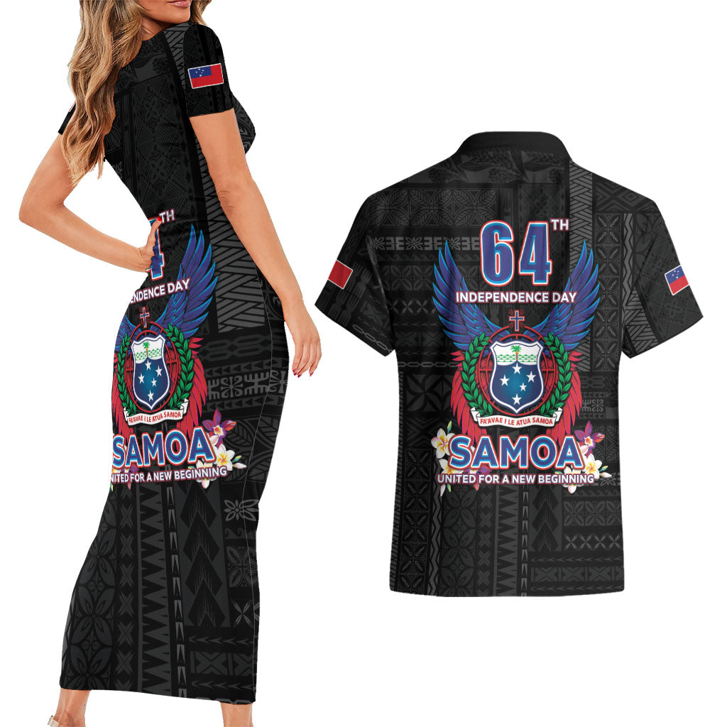 Samoa 64th Independence Anniversary Couples Matching Short Sleeve Bodycon Dress and Hawaiian Shirt LT05 - Polynesian Pride