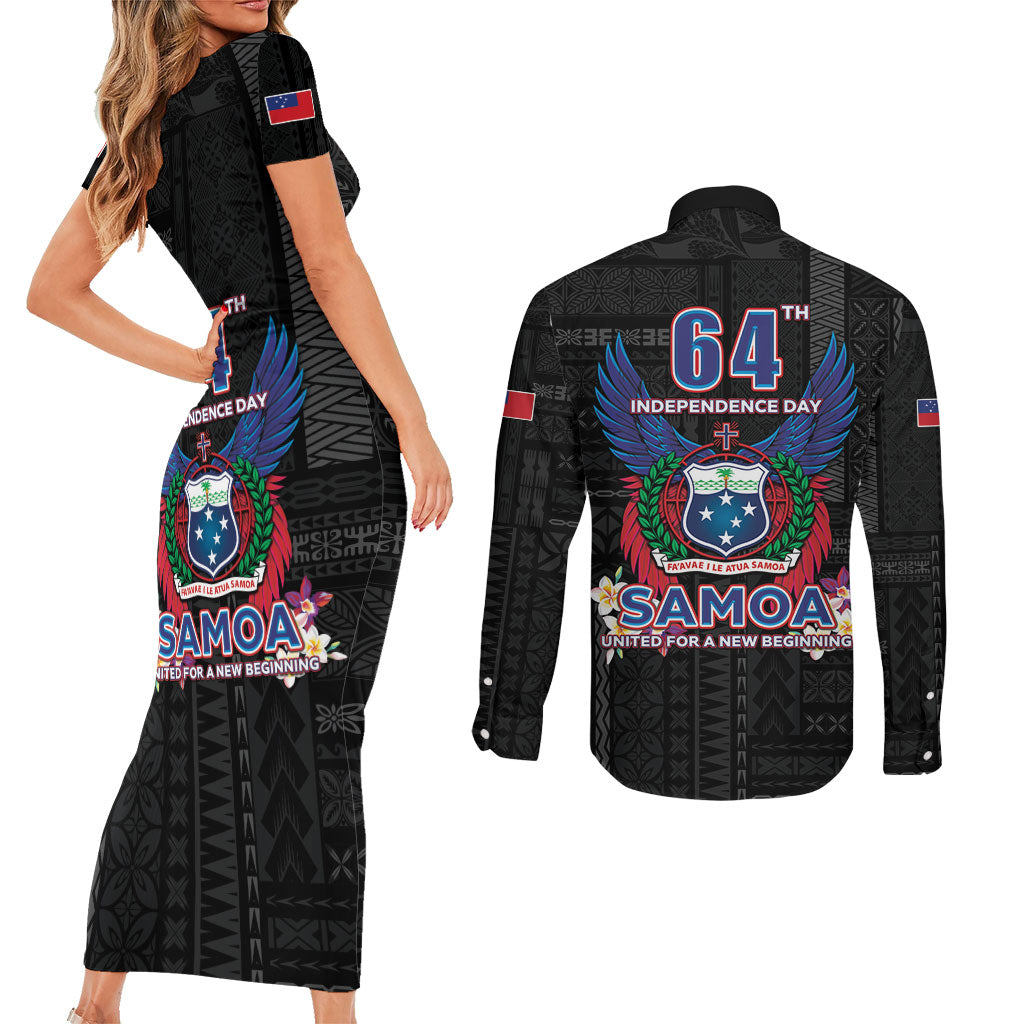 Samoa 64th Independence Anniversary Couples Matching Short Sleeve Bodycon Dress and Long Sleeve Button Shirt LT05 - Polynesian Pride