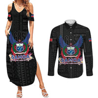 Samoa 64th Independence Anniversary Couples Matching Summer Maxi Dress and Long Sleeve Button Shirt LT05 Black - Polynesian Pride