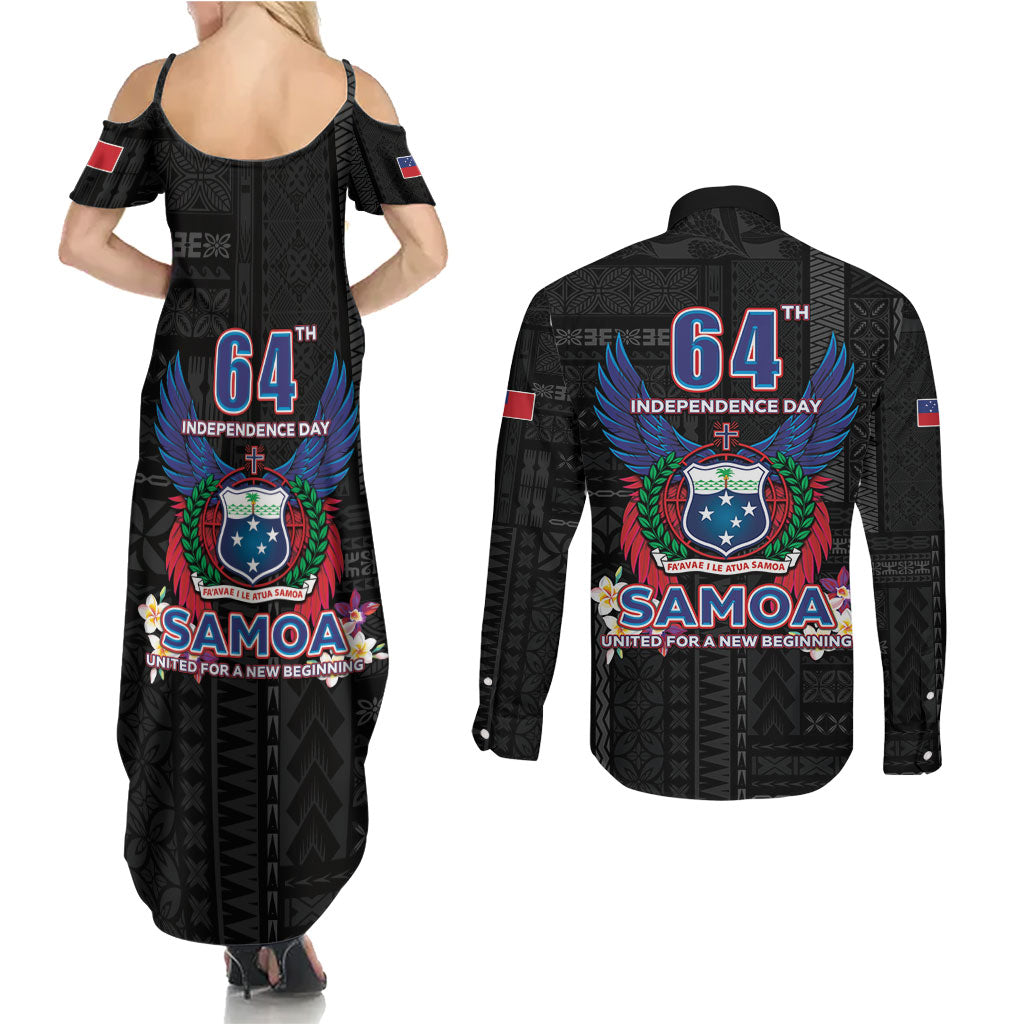 Samoa 64th Independence Anniversary Couples Matching Summer Maxi Dress and Long Sleeve Button Shirt LT05 - Polynesian Pride