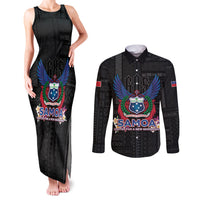 Samoa 64th Independence Anniversary Couples Matching Tank Maxi Dress and Long Sleeve Button Shirt LT05 Black - Polynesian Pride