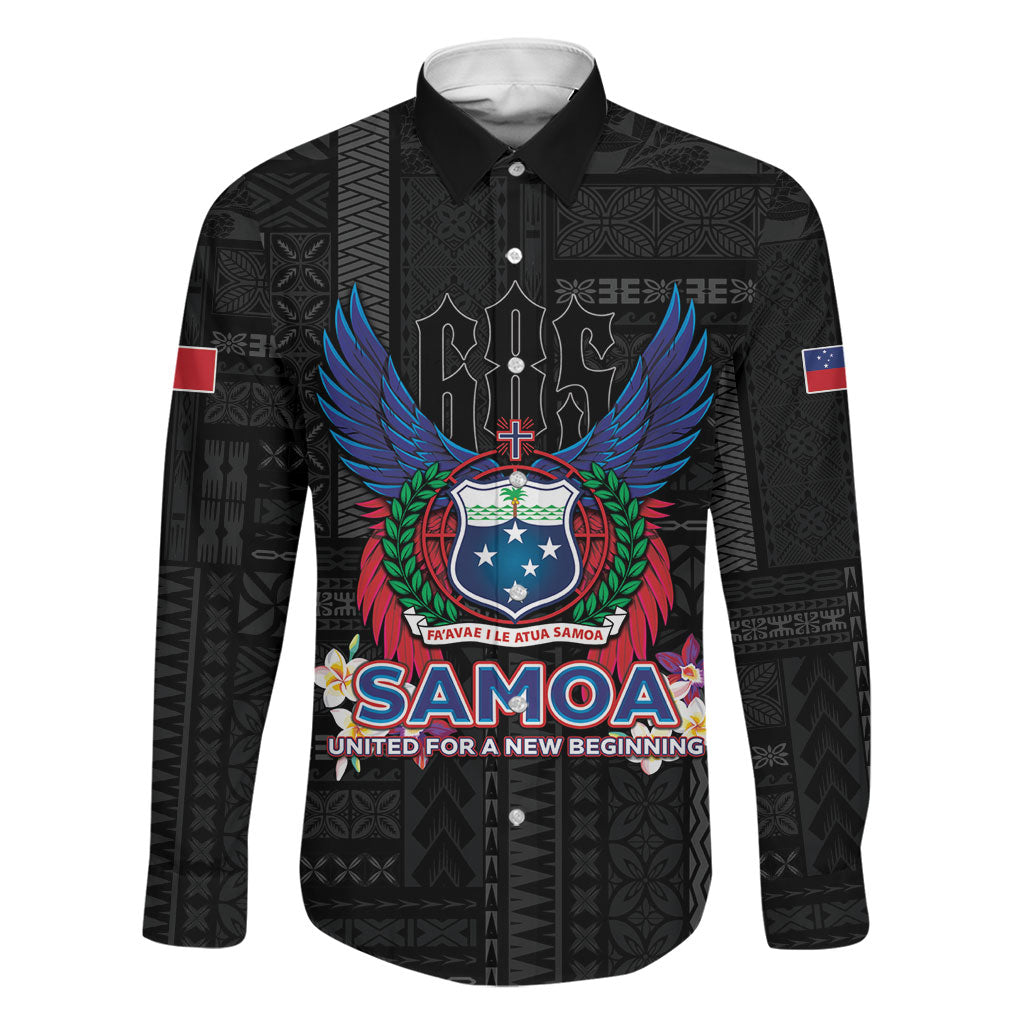 Samoa 64th Independence Anniversary Family Matching Off The Shoulder Long Sleeve Dress and Hawaiian Shirt LT05 Dad's Shirt - Long Sleeve Black - Polynesian Pride