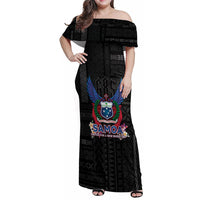 Samoa 64th Independence Anniversary Family Matching Off Shoulder Maxi Dress and Hawaiian Shirt LT05 Mom's Dress Black - Polynesian Pride