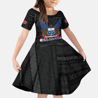 Samoa 64th Independence Anniversary Family Matching Off Shoulder Short Dress and Hawaiian Shirt LT05 Daughter's Dress Black - Polynesian Pride