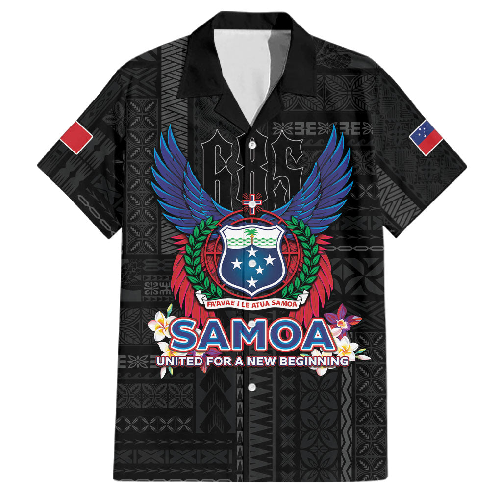 Samoa 64th Independence Anniversary Family Matching Off Shoulder Short Dress and Hawaiian Shirt LT05 Dad's Shirt - Short Sleeve Black - Polynesian Pride
