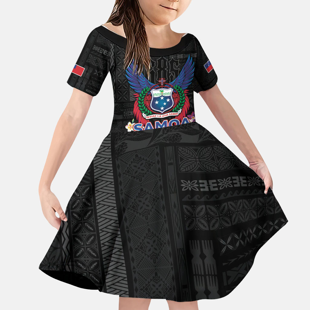 Samoa 64th Independence Anniversary Family Matching Puletasi and Hawaiian Shirt LT05 Daughter's Dress Black - Polynesian Pride
