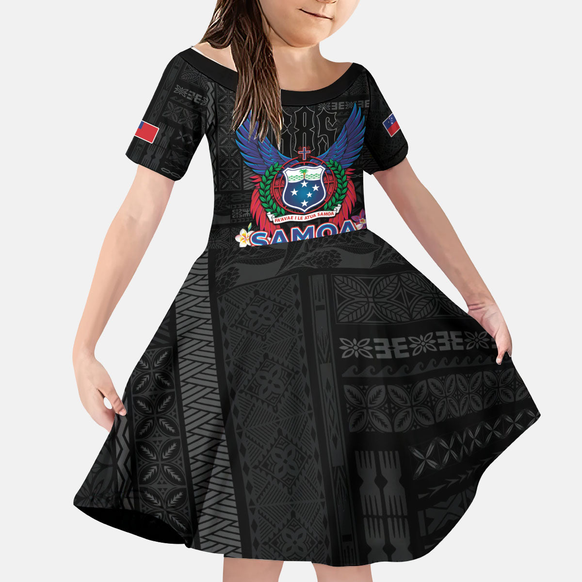 Samoa 64th Independence Anniversary Kid Short Sleeve Dress LT05 KID Black - Polynesian Pride