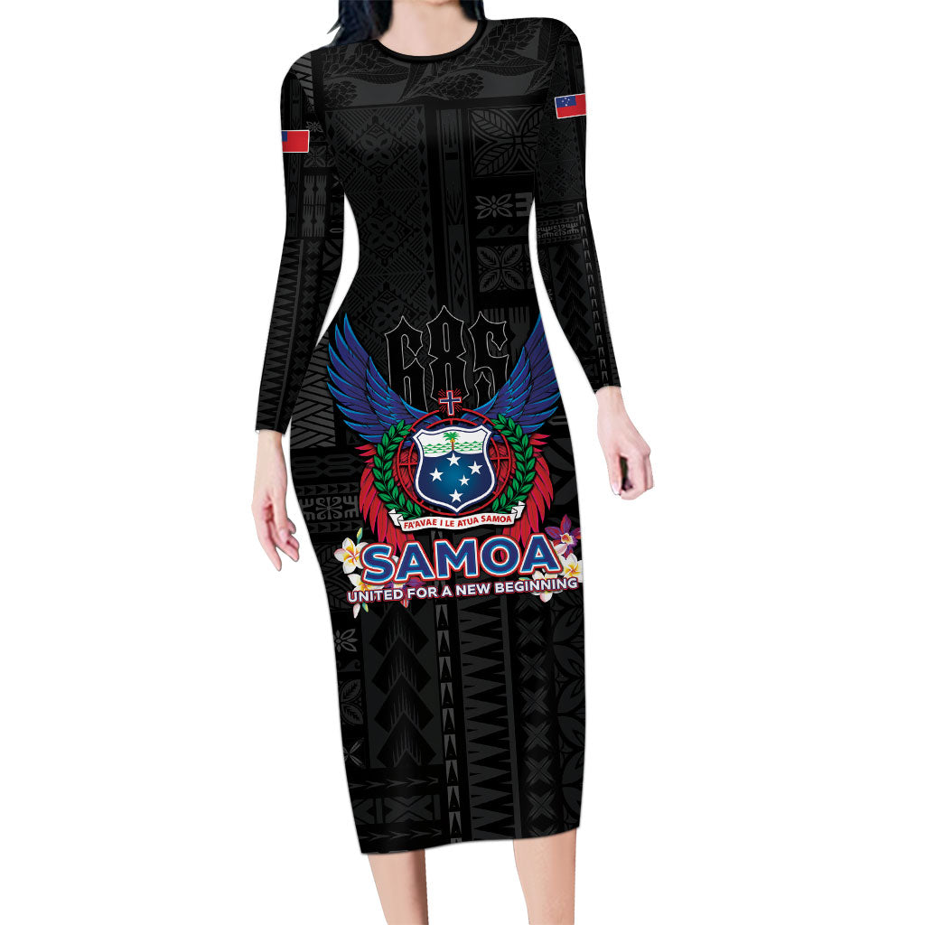 Samoa 64th Independence Anniversary Long Sleeve Bodycon Dress LT05 Long Dress Black - Polynesian Pride