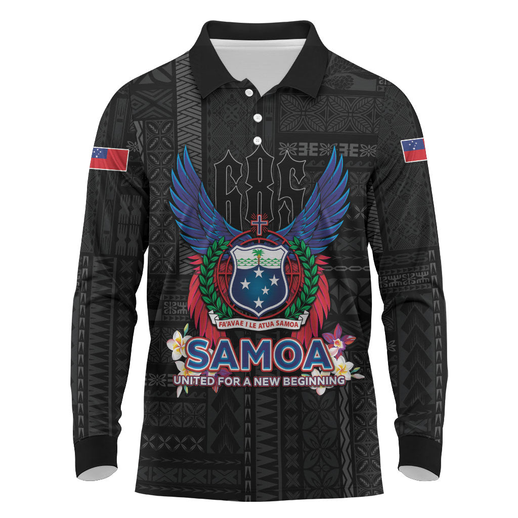 Samoa 64th Independence Anniversary Long Sleeve Polo Shirt LT05 Black - Polynesian Pride