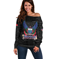 Samoa 64th Independence Anniversary Off Shoulder Sweater LT05 Women Black - Polynesian Pride