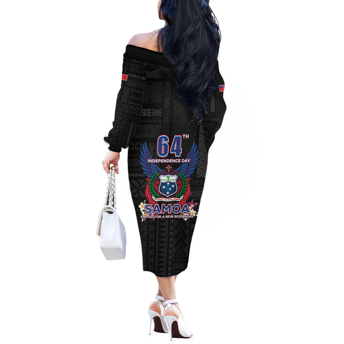 Samoa 64th Independence Anniversary Off The Shoulder Long Sleeve Dress LT05 - Polynesian Pride