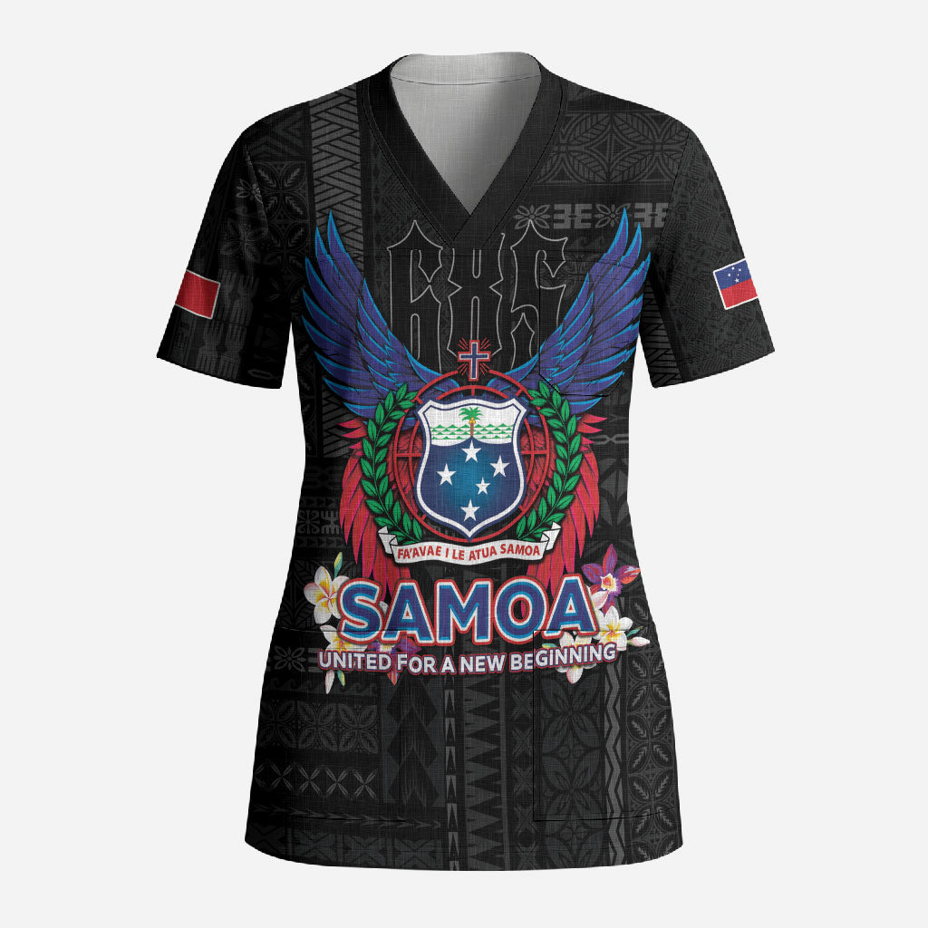 Samoa 64th Independence Anniversary Scrub Top LT05 Adult Black - Polynesian Pride