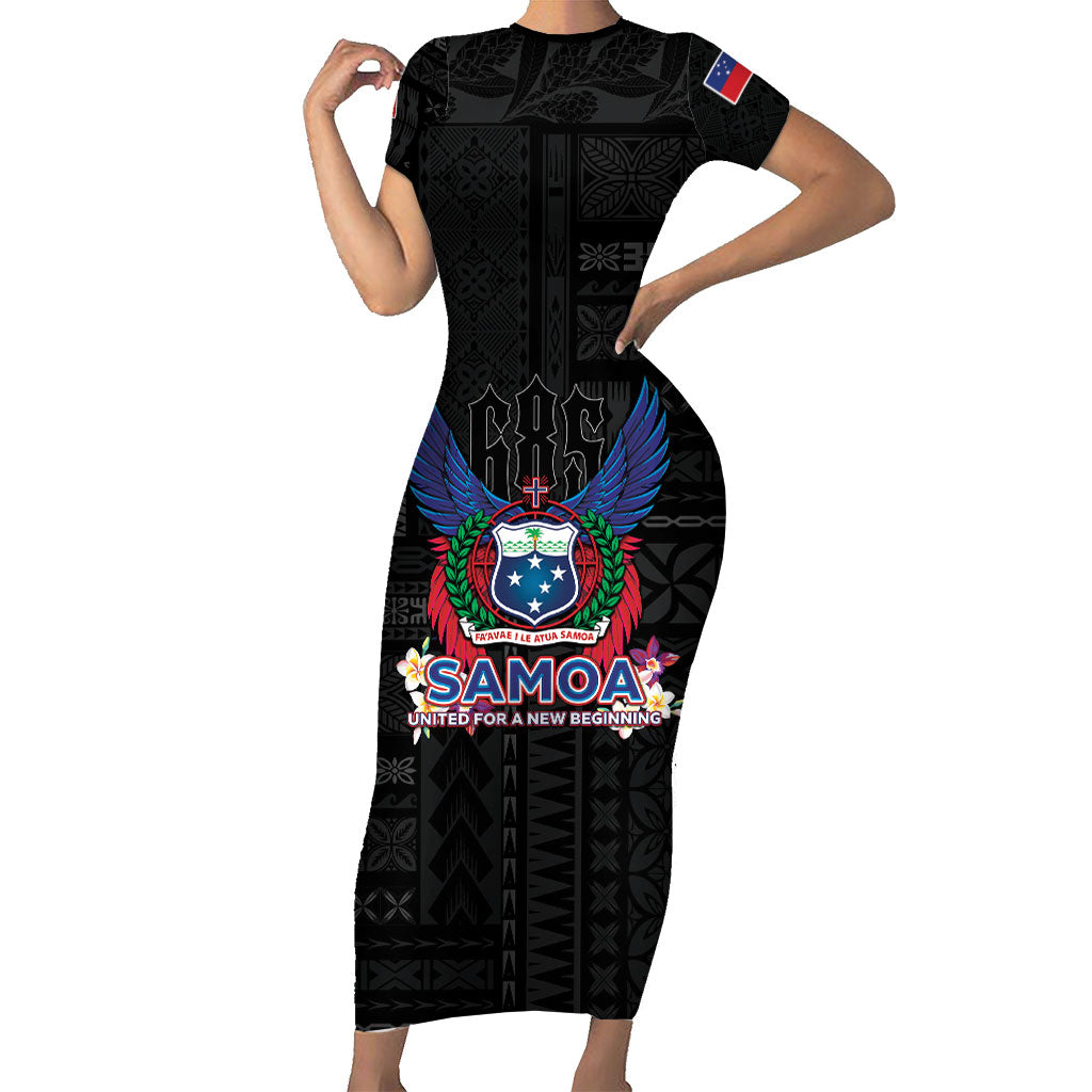 Samoa 64th Independence Anniversary Short Sleeve Bodycon Dress LT05 Long Dress Black - Polynesian Pride