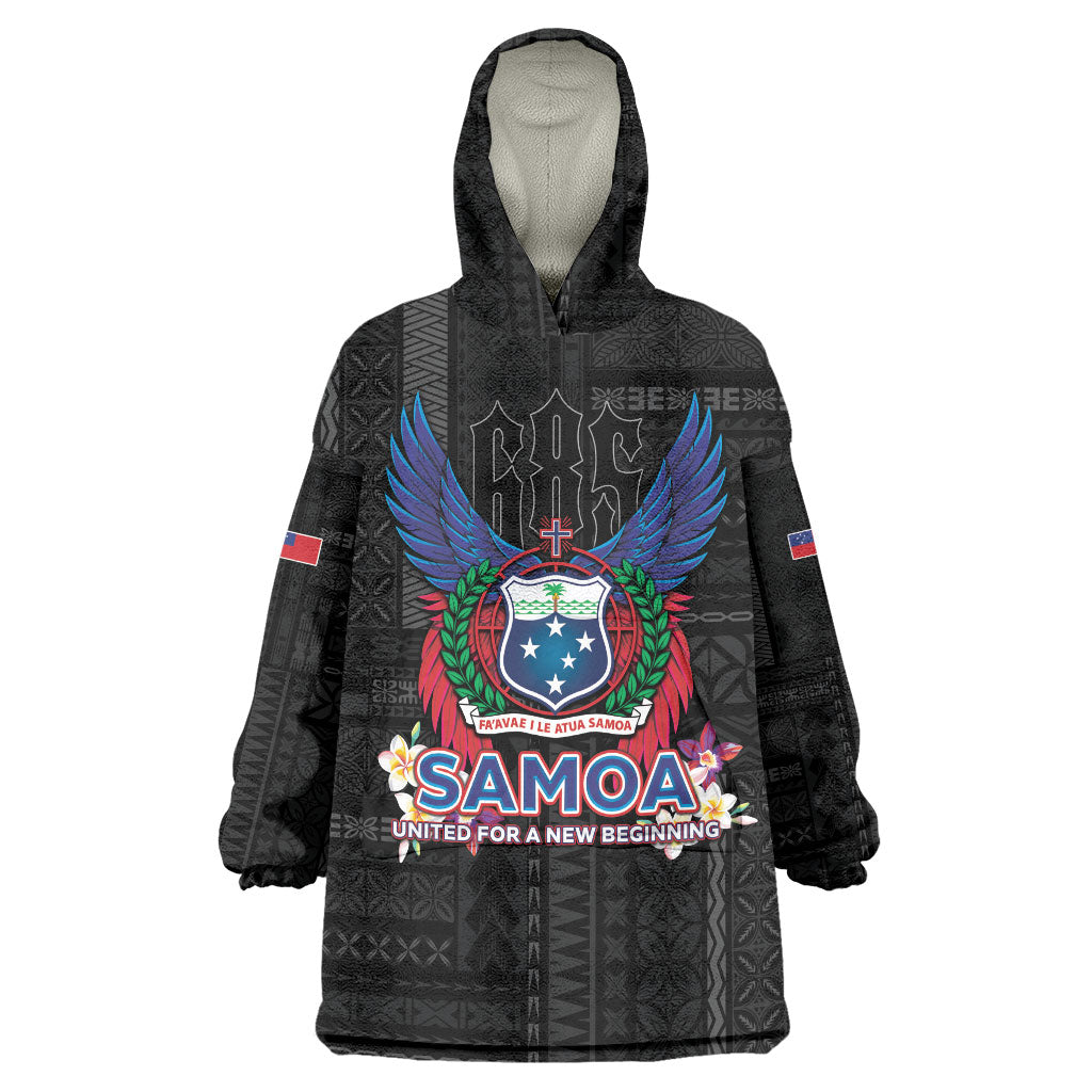 Samoa 64th Independence Anniversary Wearable Blanket Hoodie LT05 One Size Black - Polynesian Pride