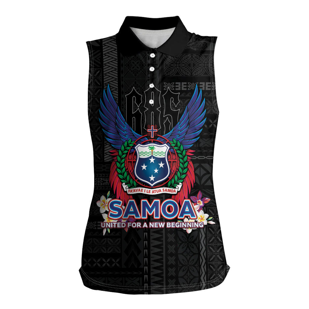 Samoa 64th Independence Anniversary Women Sleeveless Polo Shirt LT05 Female Black - Polynesian Pride