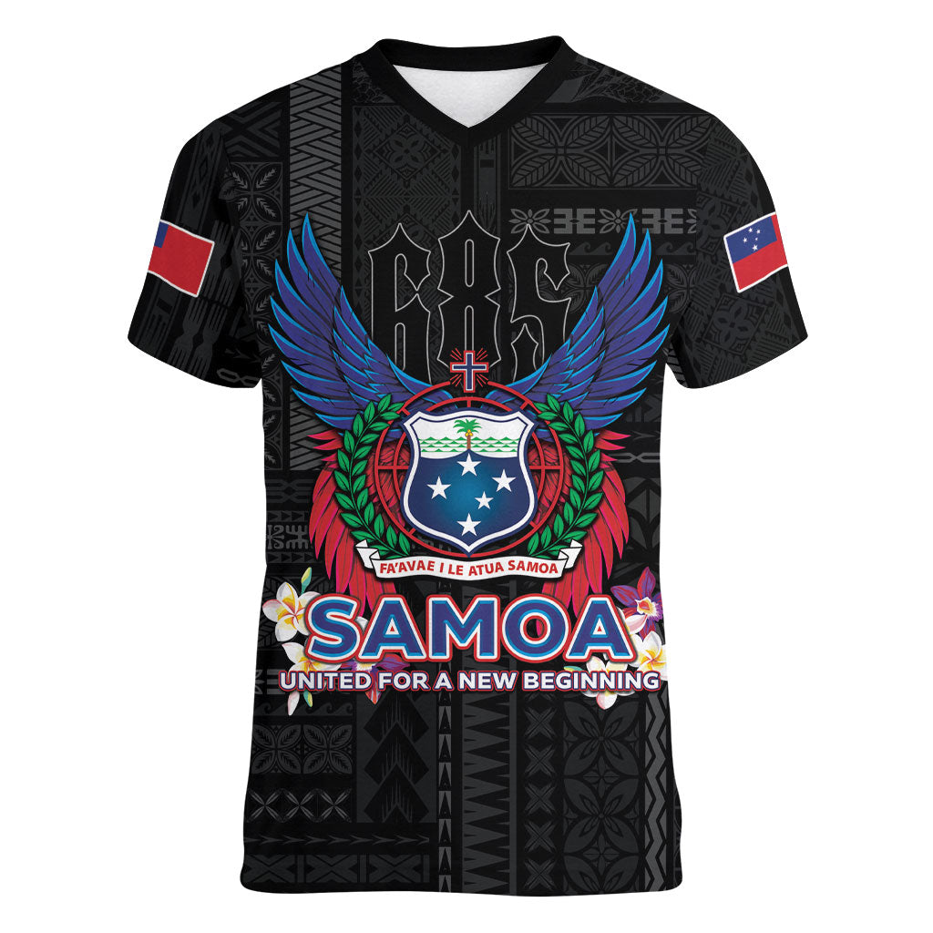 Samoa 64th Independence Anniversary Women V-Neck T-Shirt LT05 Female Black - Polynesian Pride