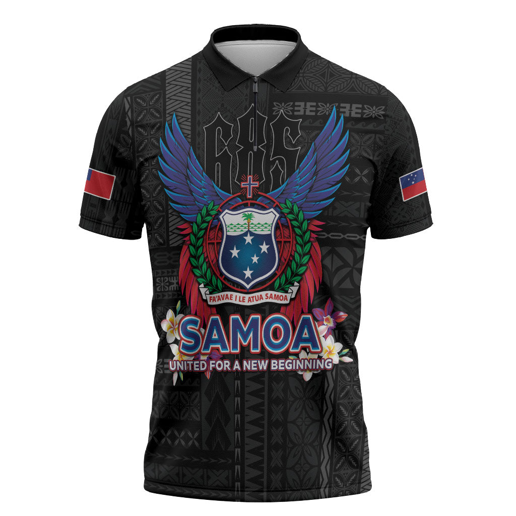 Samoa 64th Independence Anniversary Zipper Polo Shirt LT05 Black - Polynesian Pride