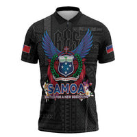 Samoa 64th Independence Anniversary Zipper Polo Shirt LT05 Black - Polynesian Pride