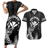 Hawaii King Kamehameha Day Parade Couples Matching Short Sleeve Bodycon Dress and Hawaiian Shirt With Pa'u Riders Plumeria Kakau Tribal Pattern