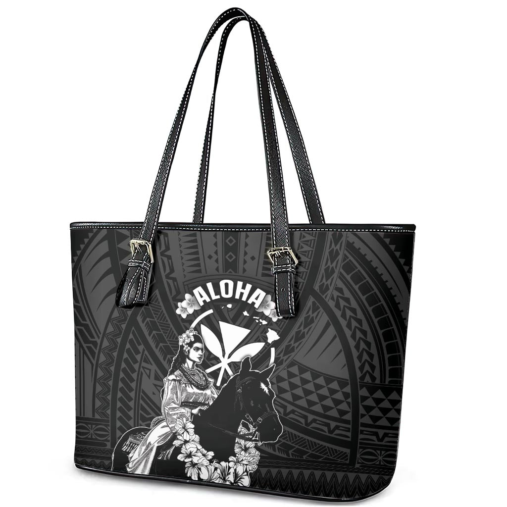 Hawaii King Kamehameha Day Parade Leather Tote Bag With Pa'u Riders Plumeria Kakau Tribal Pattern