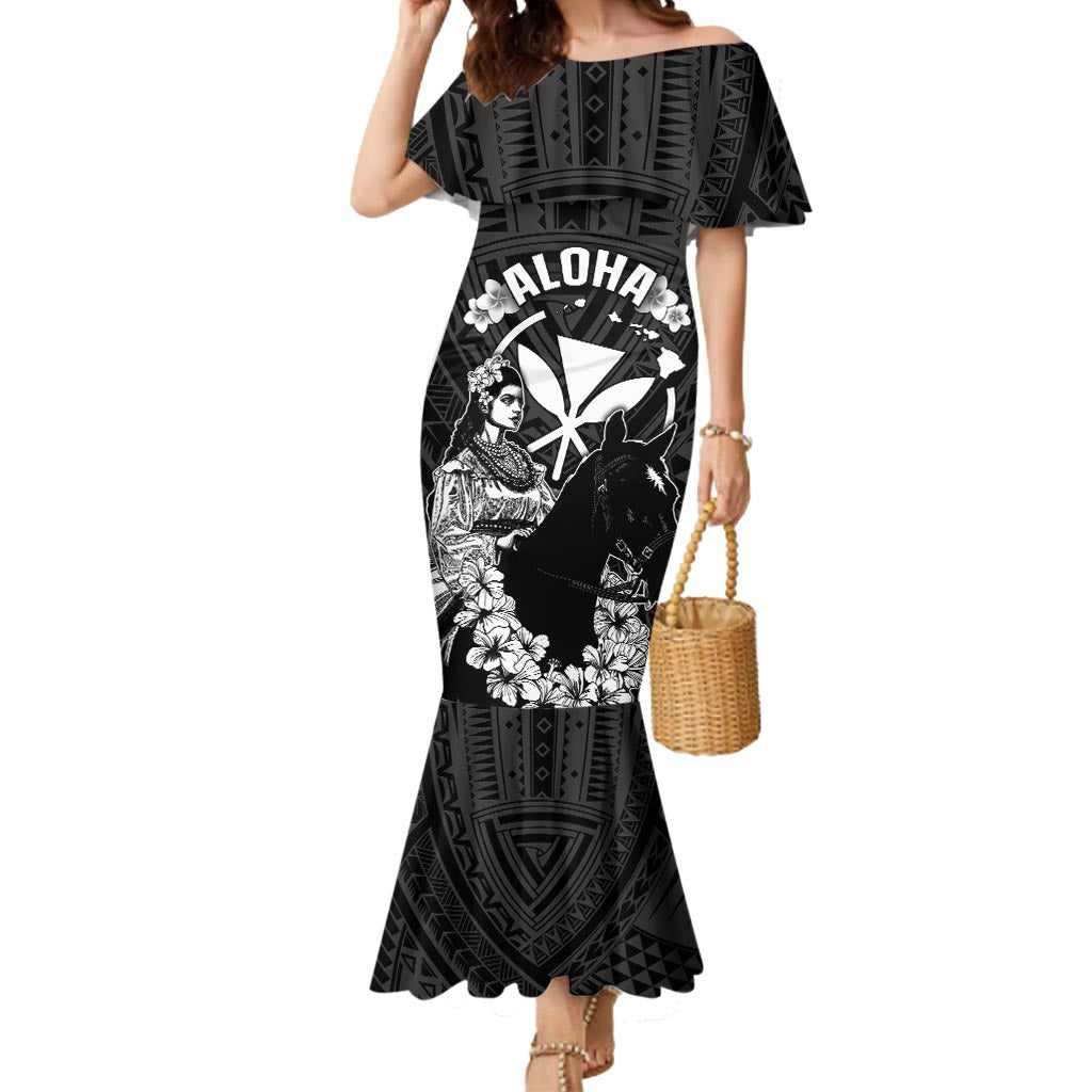 Hawaii King Kamehameha Day Parade Mermaid Dress With Pa'u Riders Plumeria Kakau Tribal Pattern