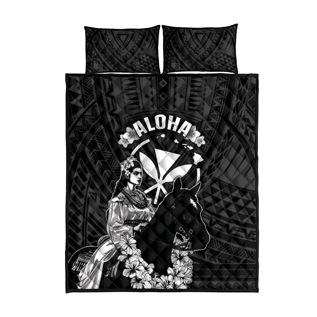 Hawaii King Kamehameha Day Parade Quilt Bed Set With Pa'u Riders Plumeria Kakau Tribal Pattern