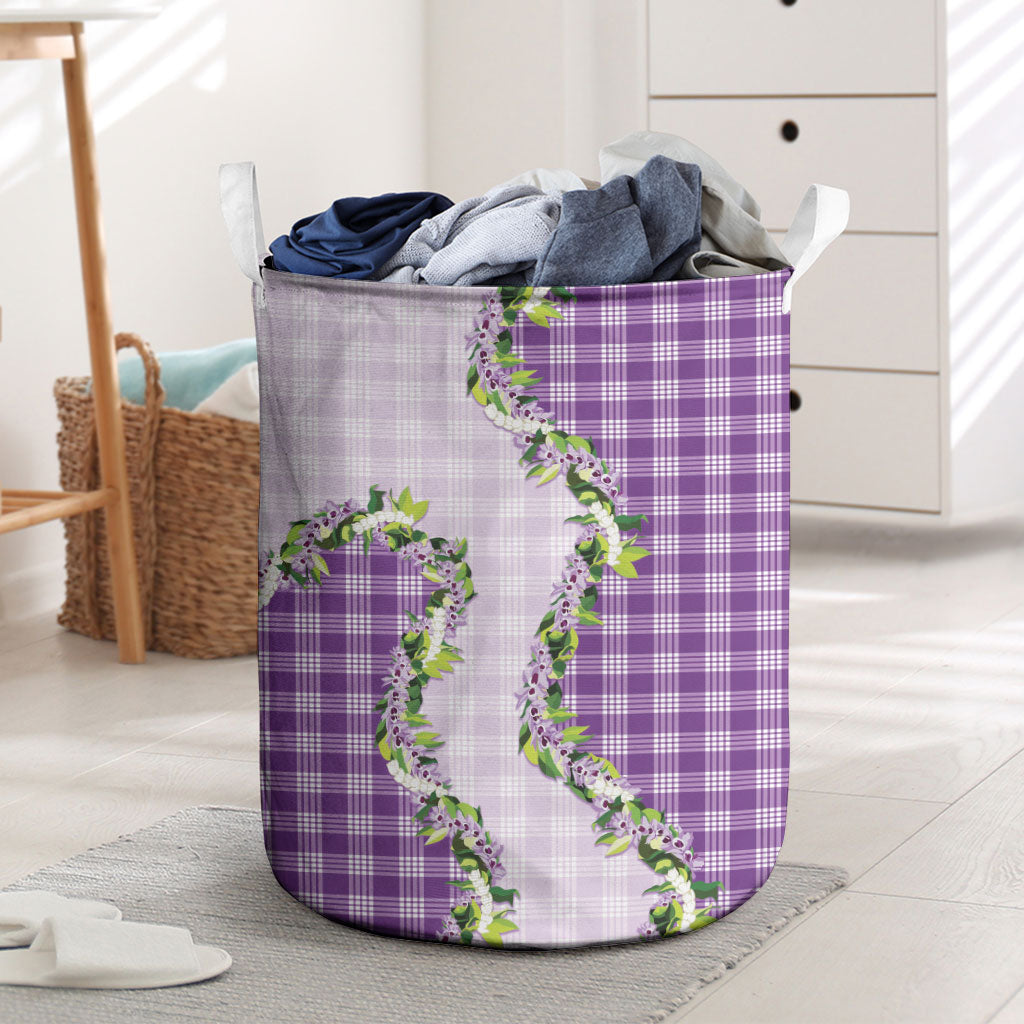 Violet Hawaii Palaka Laundry Basket Maile Pikake Honohono Orchid Lei LT05 Violet - Polynesian Pride