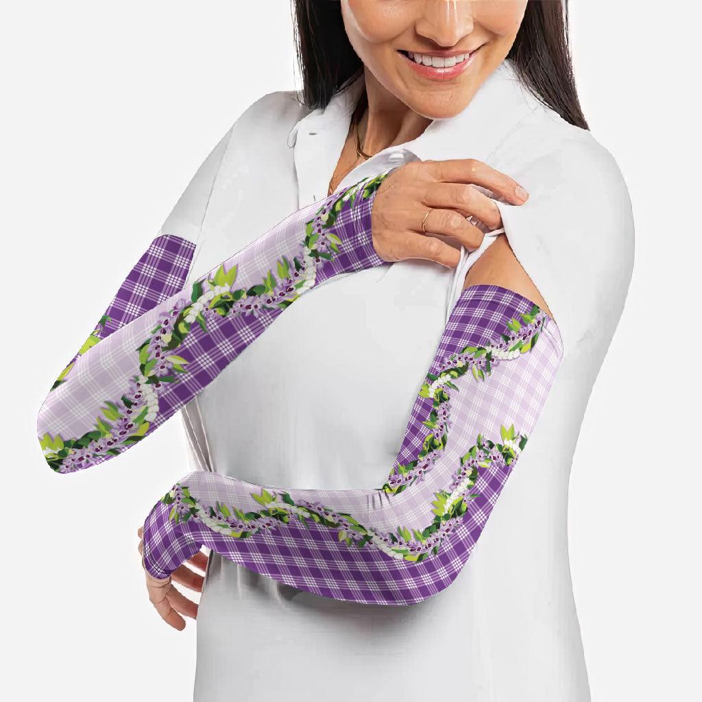 Violet Hawaii Palaka Arm Sleeves Maile Pikake Honohono Orchid Lei