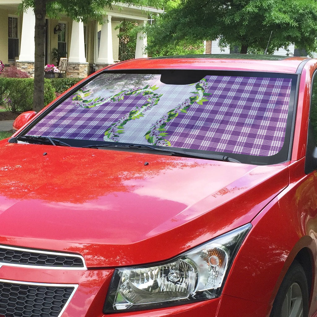 Violet Hawaii Palaka Auto Sun Shade Maile Pikake Honohono Orchid Lei