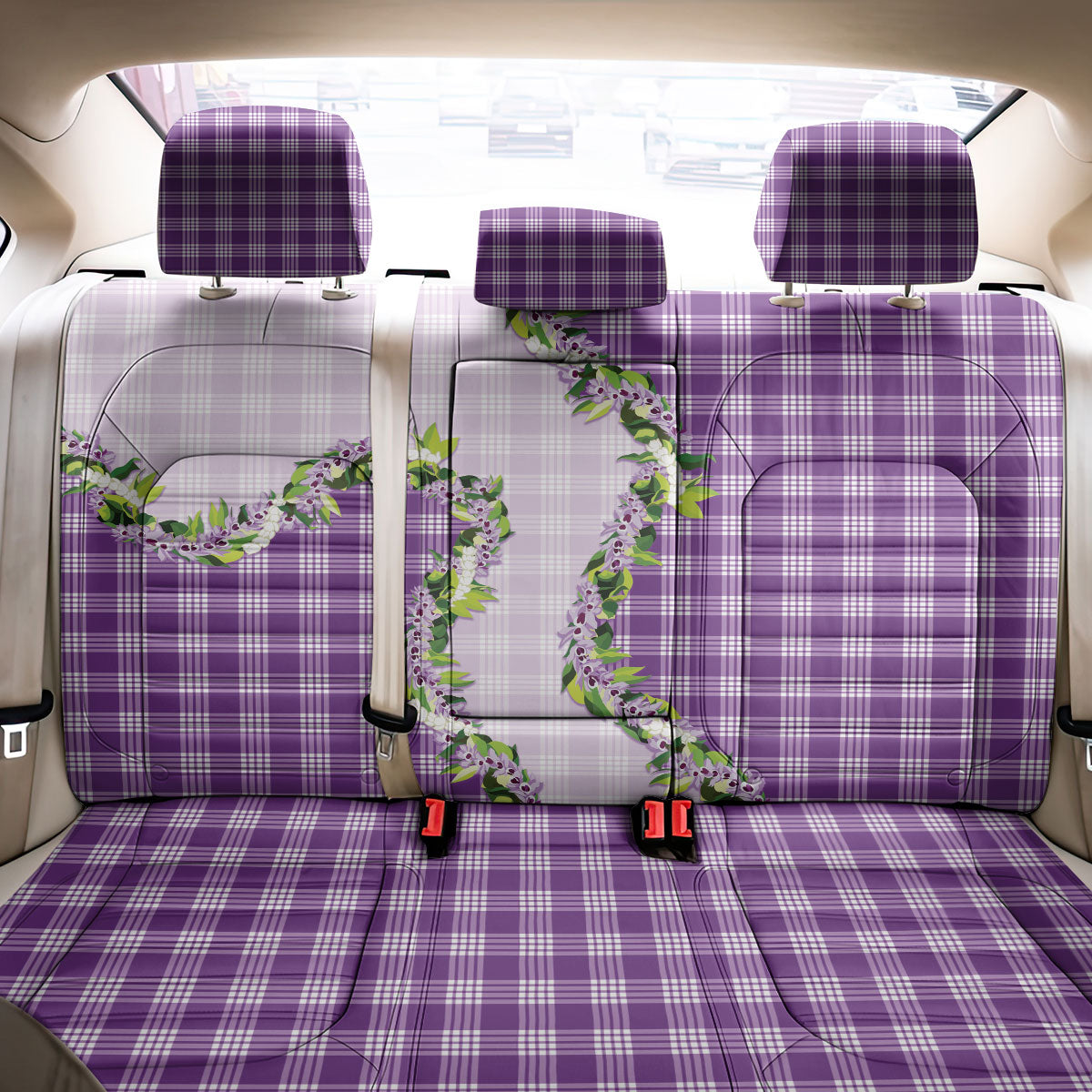 Violet Hawaii Palaka Back Car Seat Cover Maile Pikake Honohono Orchid Lei LT05 - Polynesian Pride