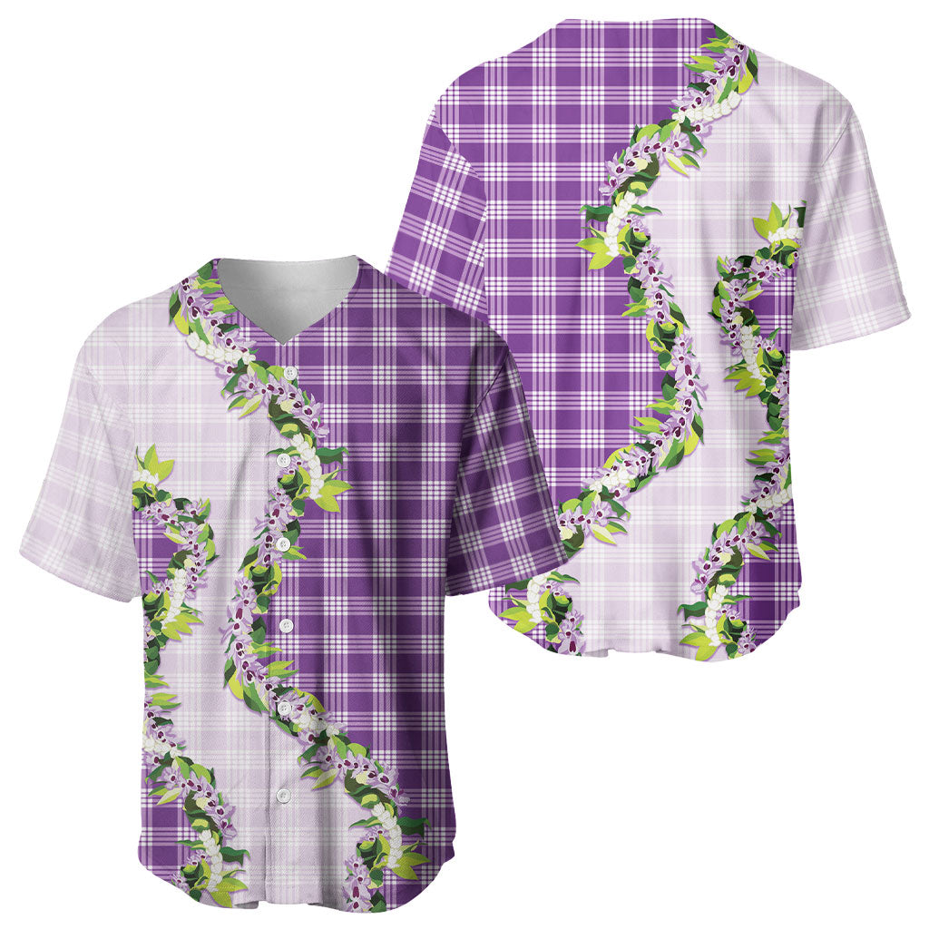 Violet Hawaii Palaka Baseball Jersey Maile Pikake Honohono Orchid Lei
