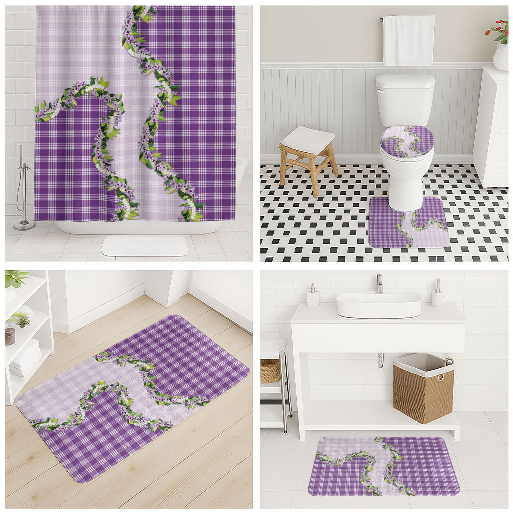 Violet Hawaii Palaka Bathroom Set Maile Pikake Honohono Orchid Lei