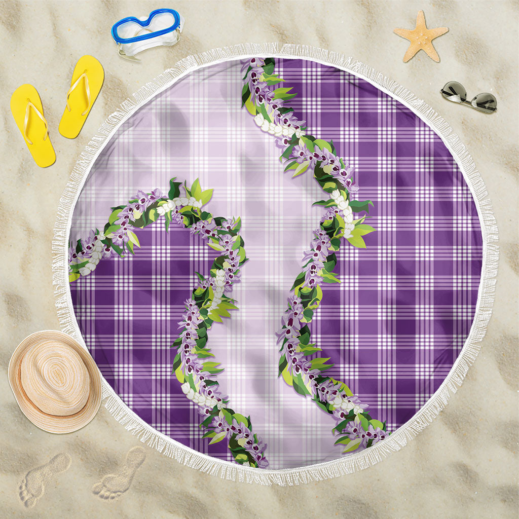 Violet Hawaii Palaka Beach Blanket Maile Pikake Honohono Orchid Lei LT05 One Size 150cm Violet - Polynesian Pride