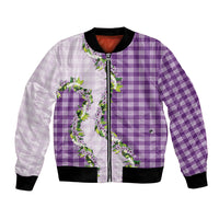 Violet Hawaii Palaka Bomber Jacket Maile Pikake Honohono Orchid Lei LT05 Unisex Violet - Polynesian Pride