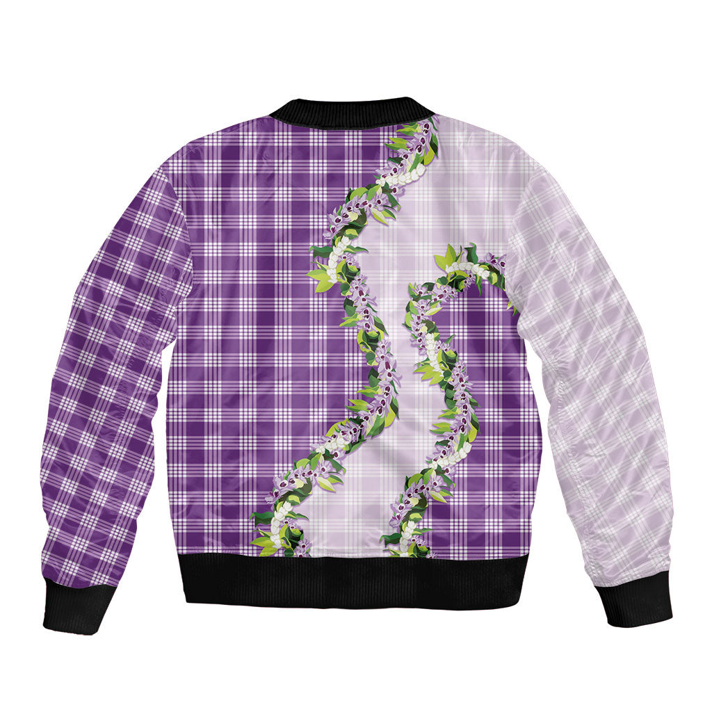 Violet Hawaii Palaka Bomber Jacket Maile Pikake Honohono Orchid Lei LT05 - Polynesian Pride
