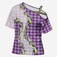 Violet Hawaii Palaka Cross Shoulder Shirt Maile Pikake Honohono Orchid Lei LT05 Female Violet - Polynesian Pride